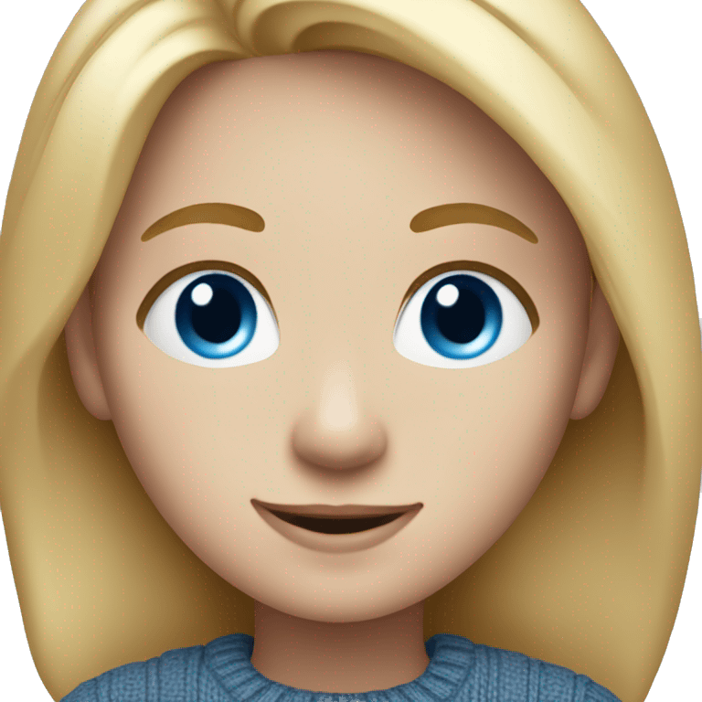 a girl with shoulder-length blond hair, from afar, with blue eyes and a smile in a sweater emoji