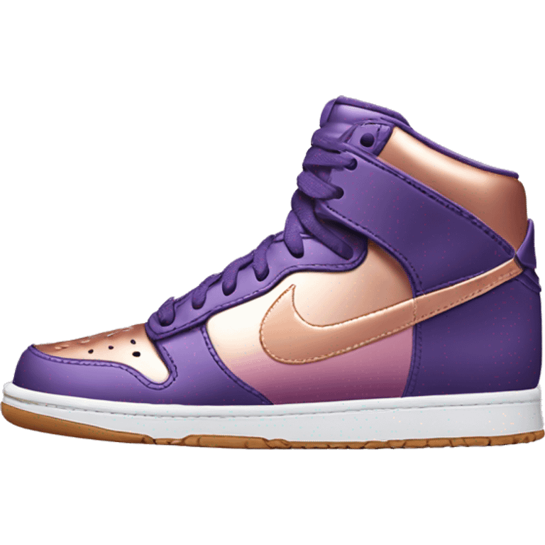 Realistic pair of metallic dark purple to rose gold ombre Nike Sneakers facing front. emoji