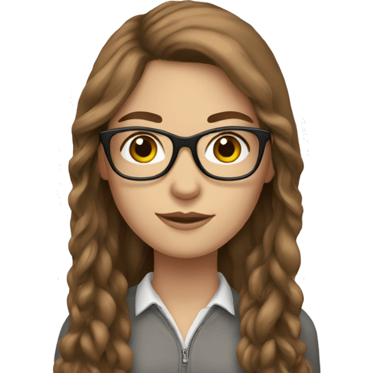 white girl with brown long hair and a glasses emoji