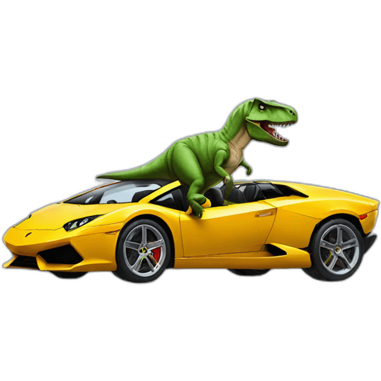 a T-Rex driving a lamborghini emoji