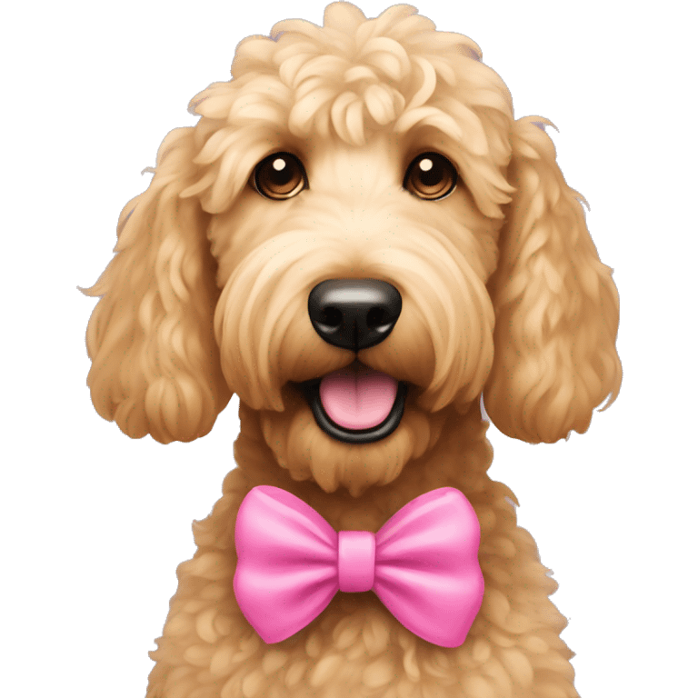 golden doodle with a pink bow on its head  emoji