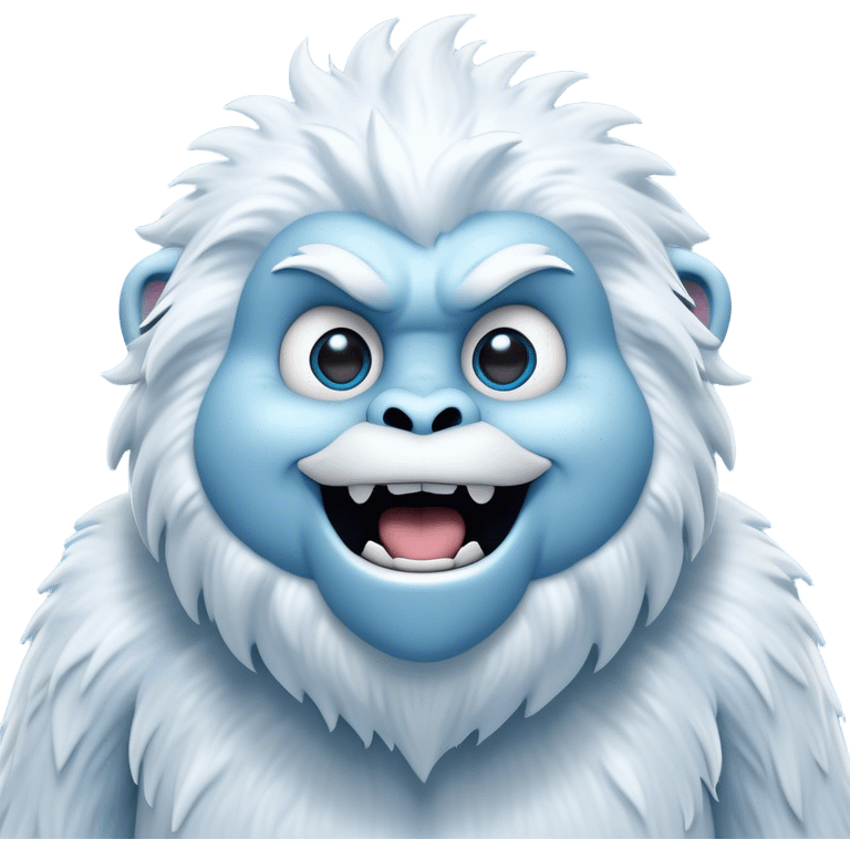 Cinematic Comical Yeti Portrait Emoji, with a cartoonishly exaggerated, fluffy figure in cool, frosty whites and icy blues, head tilted in an overly surprised expression with wide, comically sparkling eyes and a quirky, open-mouthed grin, simplified yet hilariously detailed, glowing with a soft frosty outline capturing the meme-worthy fun of a yeti in playful shock! emoji