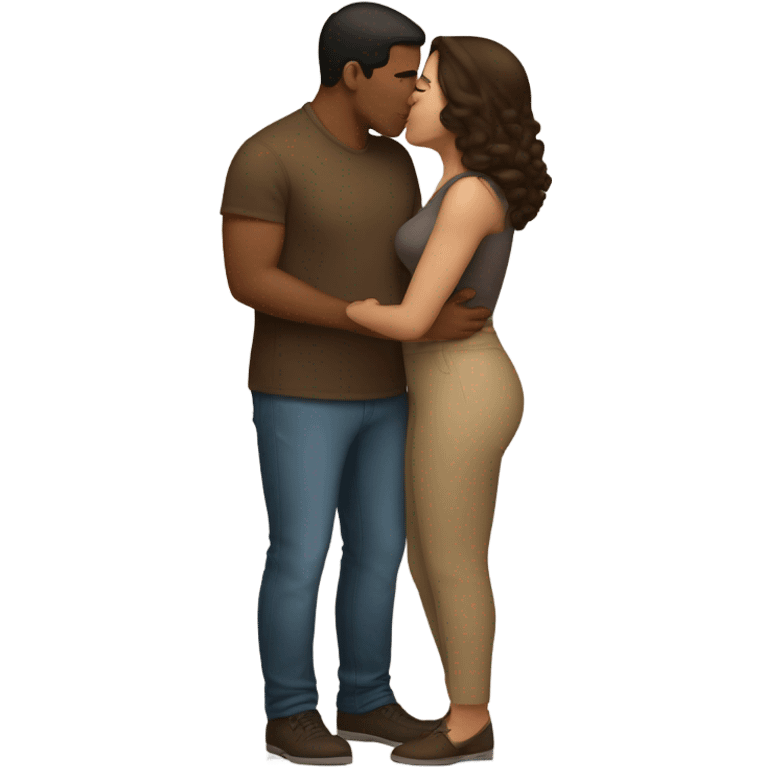 Thick brunette woman kissing lightbrown man  emoji