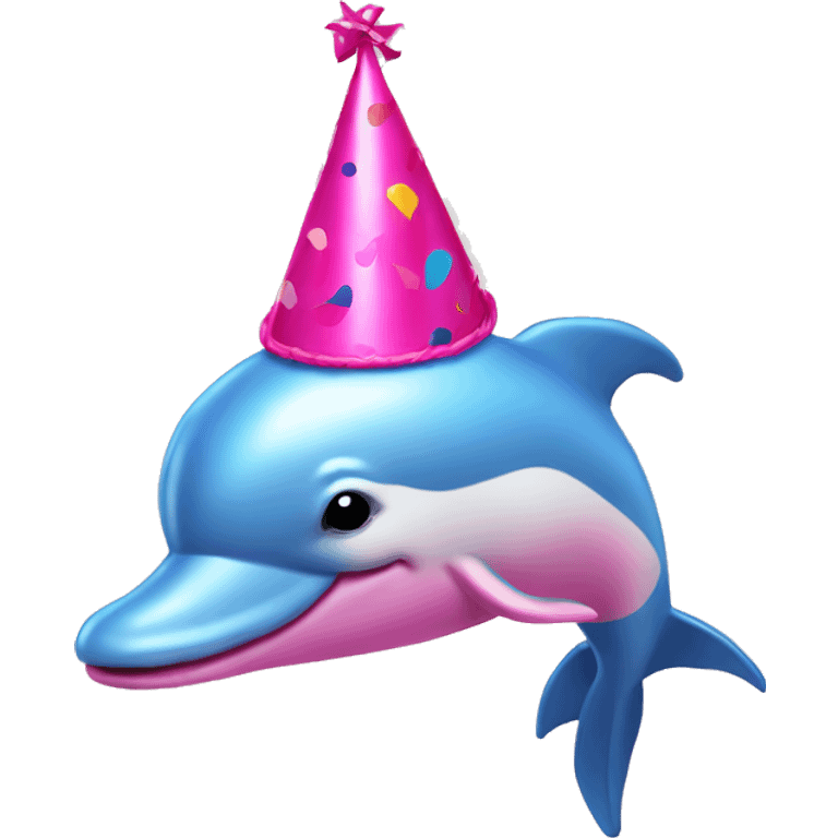 Pink dolphin with a party hat emoji