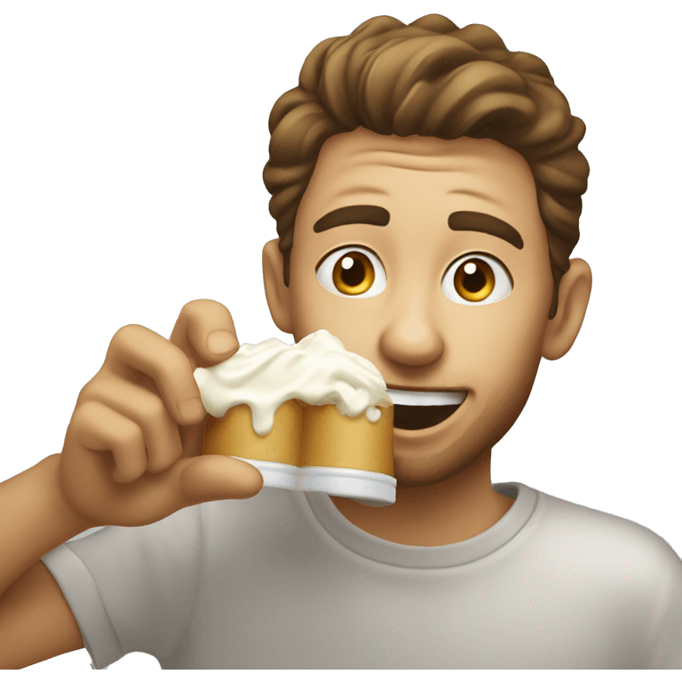 young man eating whippe cream from can emoji