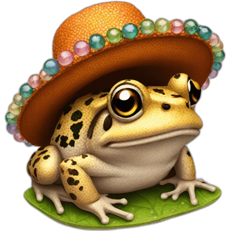 a toad in beads and a hat emoji