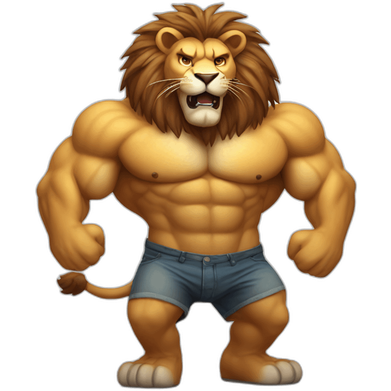 Brutal pumped-up lion full body emoji