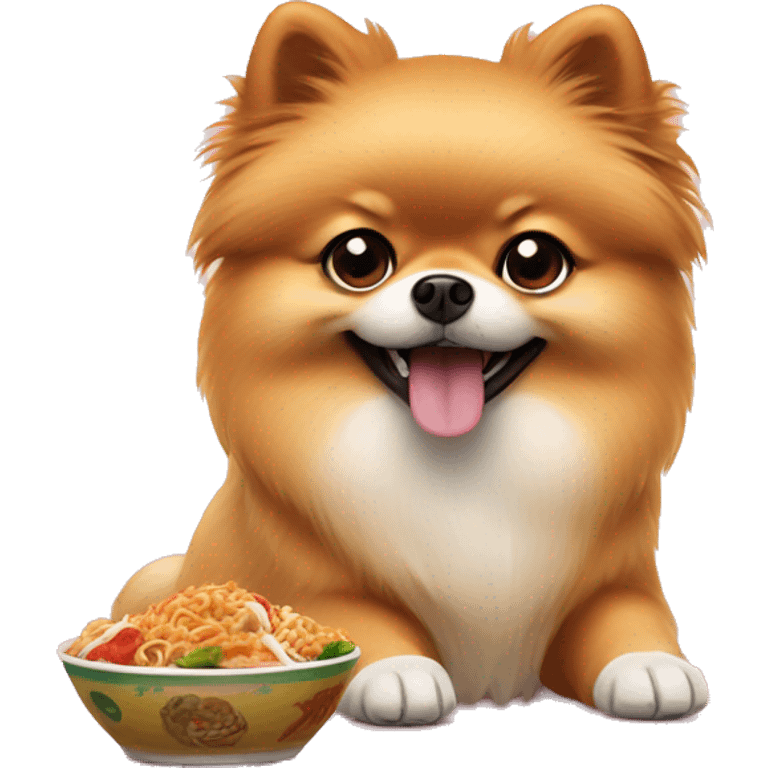 Pomeranian eating Chinese food  emoji