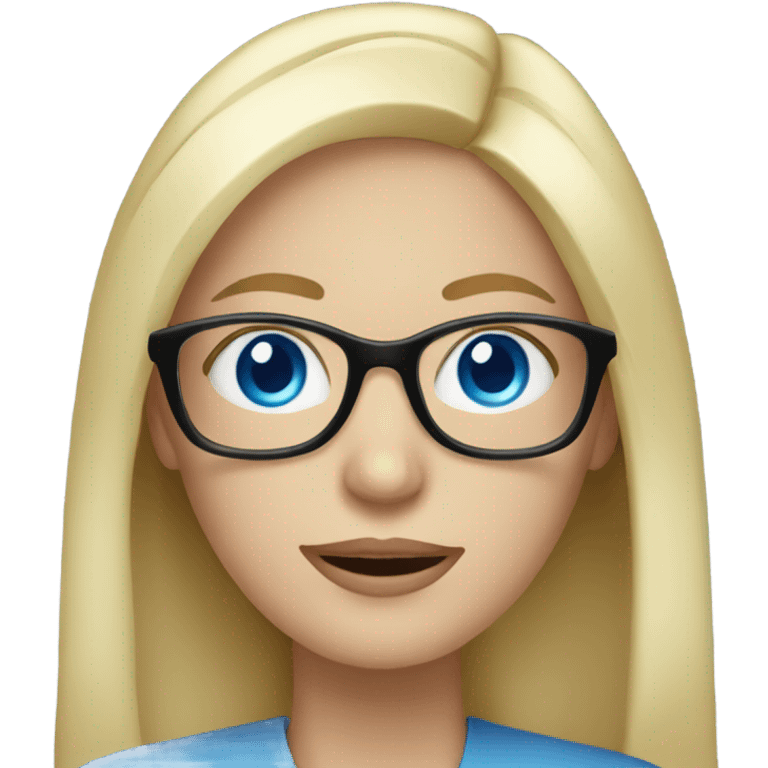 blonde pale white woman with blue eyes and glasses working on laptop emoji