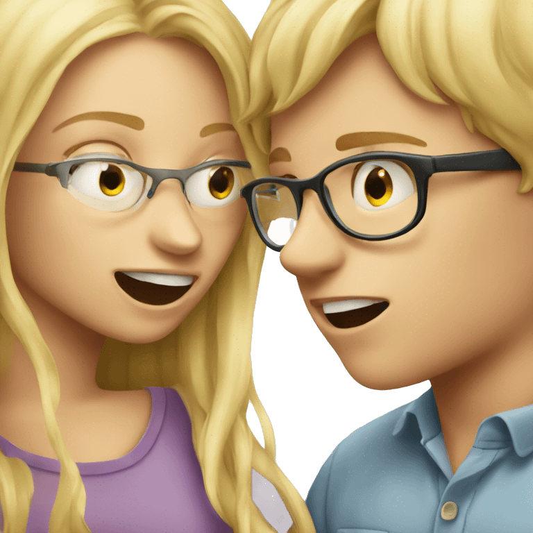 Blonde girl biting boy with glasses  emoji