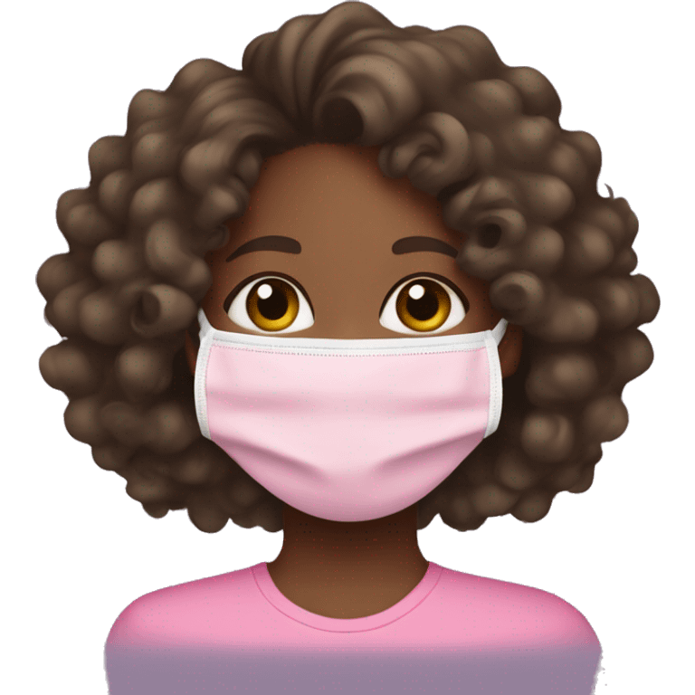 black girl with light brown skin, big dark curly hair doing a pink face mask emoji