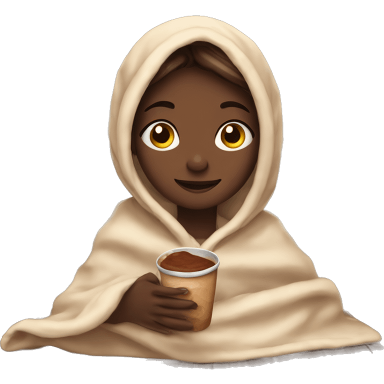 Girl seating with cocoa in her hands and covered with blanket  emoji