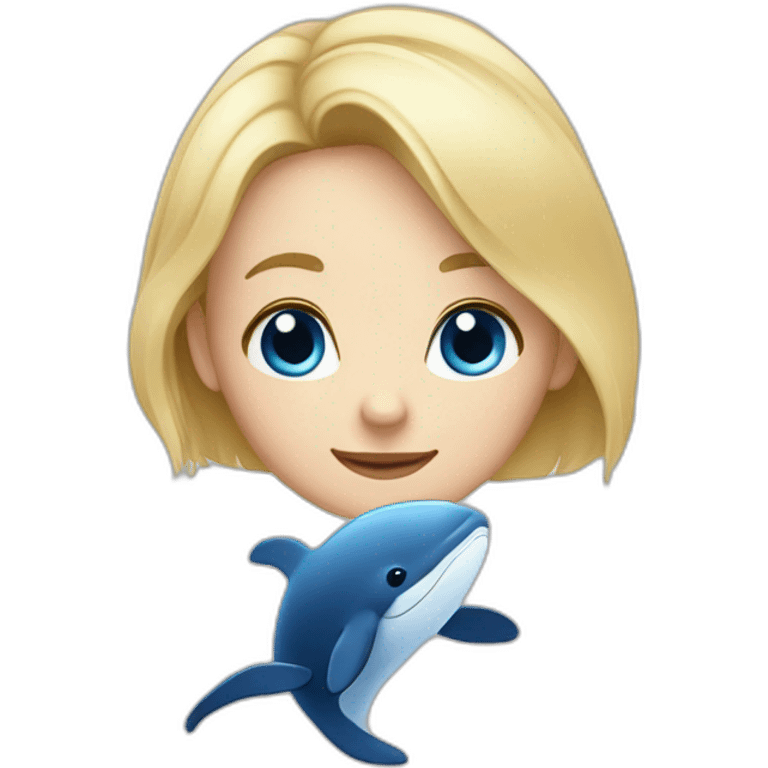 A whale as a staffed animal with a blonde girl with blue eyes and blond hair emoji