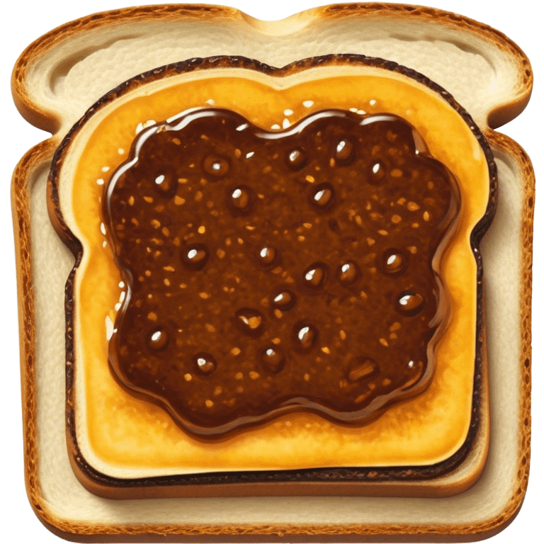 Vegemite on Toast Cinematic Realistic Vegemite on Toast Dish Emoji, depicted as a toasted slice of bread generously spread with Vegemite, rendered with warm textures and crisp details that capture its uniquely Australian flavor. emoji