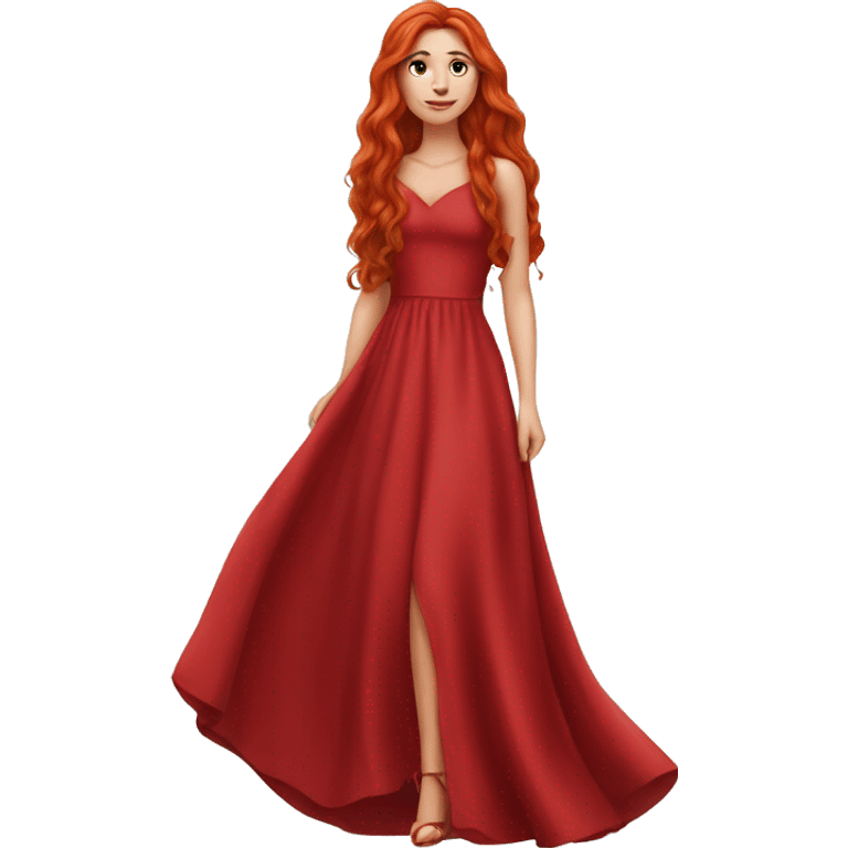 Fair-skin-elegant-girl-in-red-long-dress-with-long-red-hair emoji