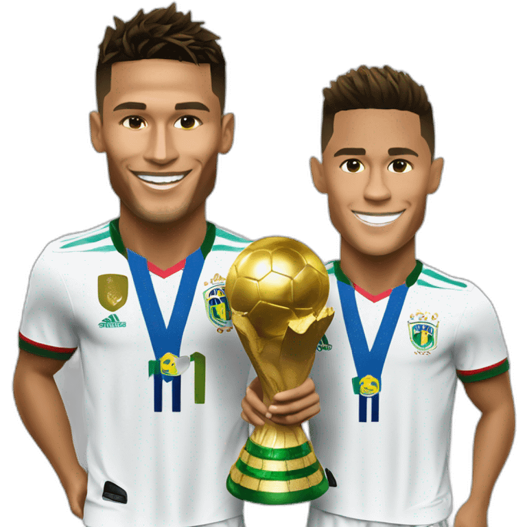 neymar jr e cristiano ronaldo com a copa do mundo emoji