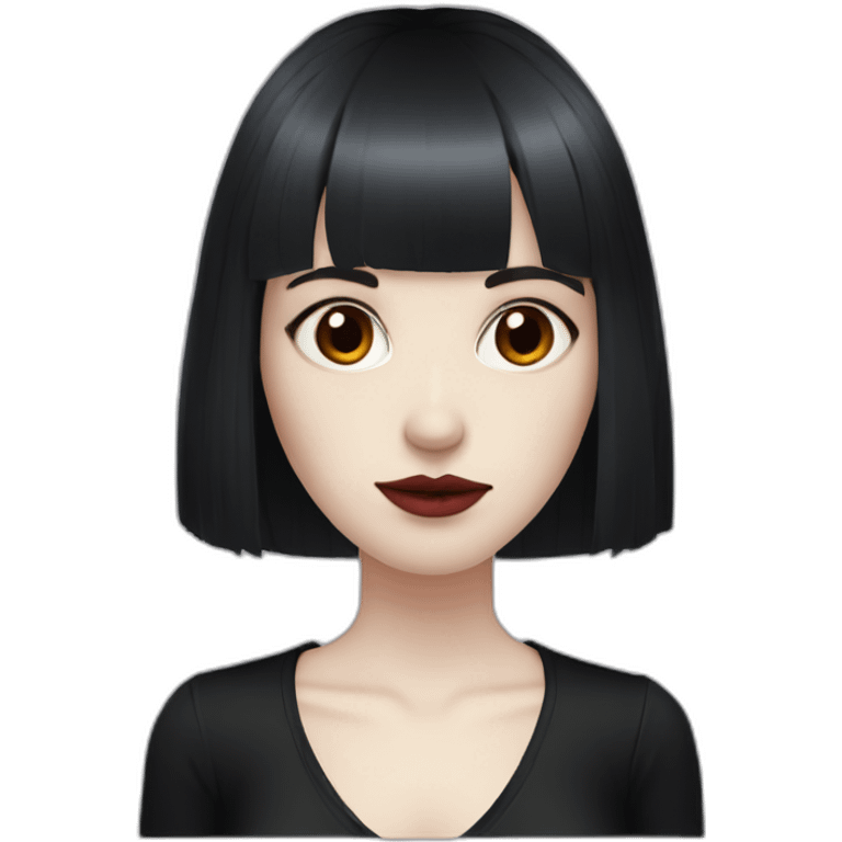 Goth Girl, pale skin, brown eyes and red hair. Bangs, and hair under the neck. emoji