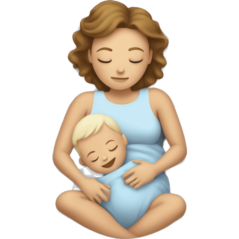 A white mom and white baby boy sleeping in bed  emoji