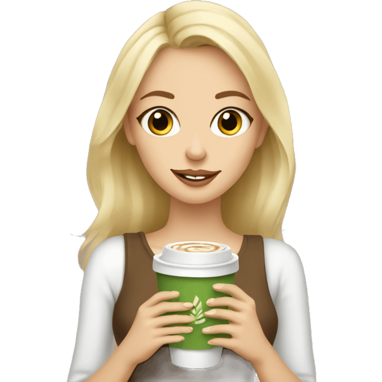 pretty blonde girl with brown eyes holding a matcha latte emoji