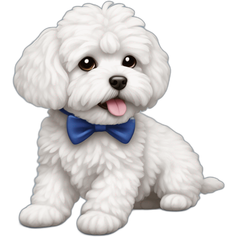 white maltipoo with dark blue slipper in his mouth emoji