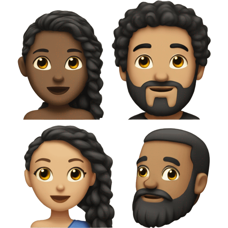 White guy with black hair and black beard kissing lightskin girl with brown and blonde hair emoji