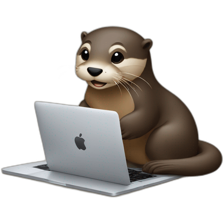 female otter use a macbook and his back is against a pillow emoji