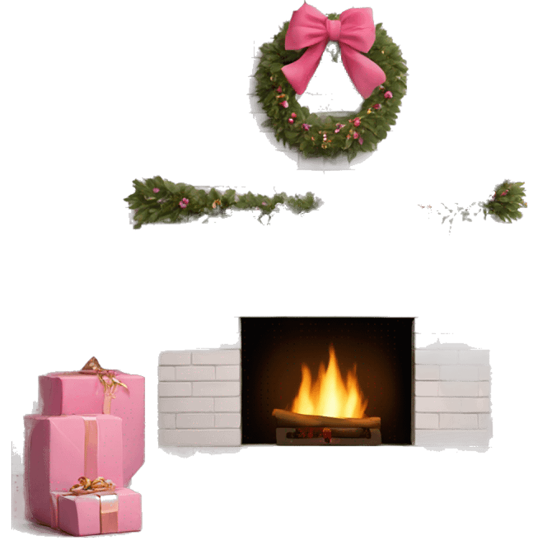 White brick fireplace pink Christmas decor emoji