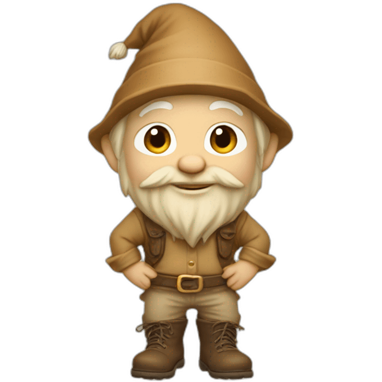 side angle of gnome with light tan pants and light tan boots squatting on top of small brown log emoji