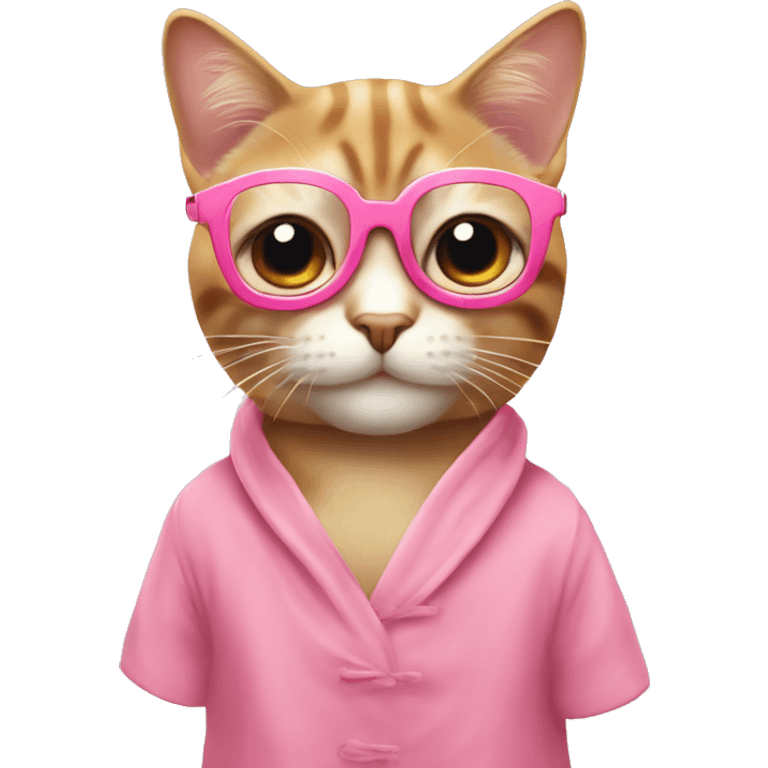 main levée Chat avec robe rose et lunettes de soleil emoji