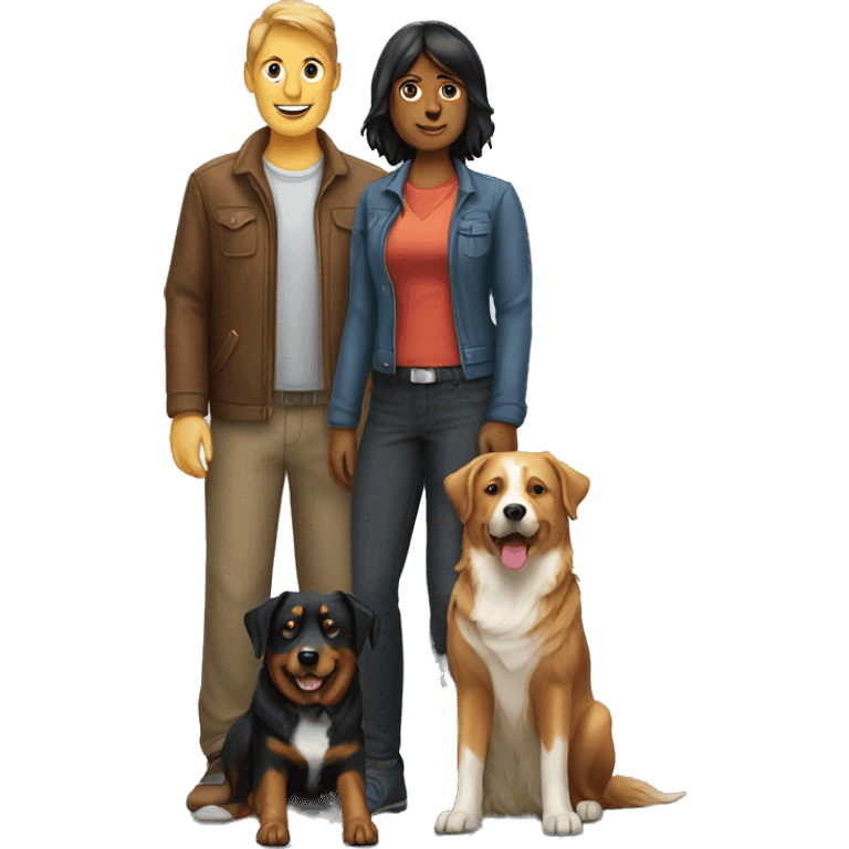 man woman with Collie Rottweiler dog emoji