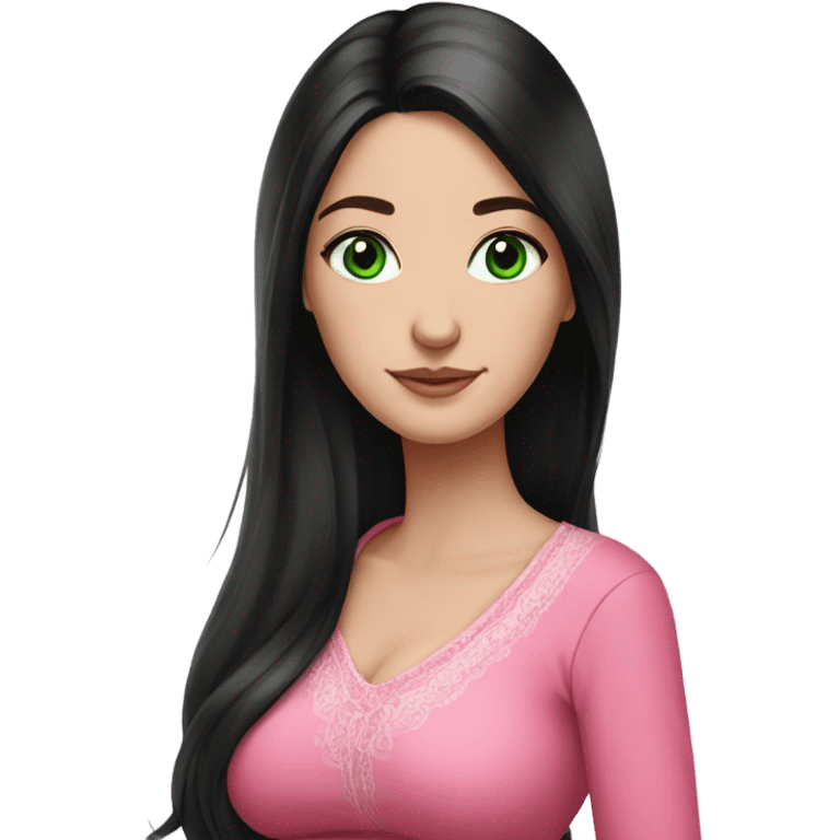 Beautiful Russian girl green eyes very long black hair pink clothes pregnant emoji