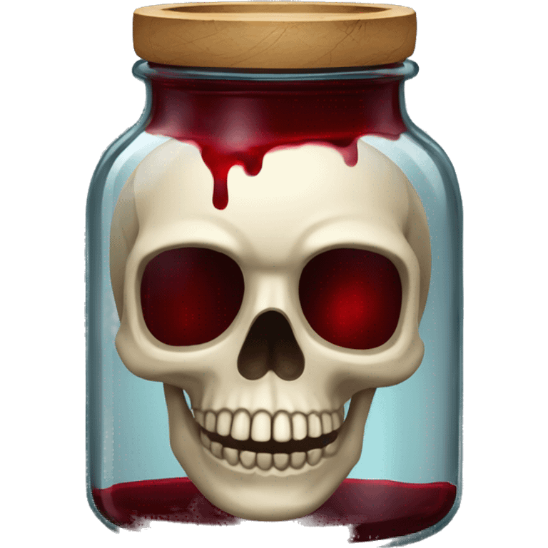 Glass potion jar in the shape of a skull with dark red liquid inside emoji