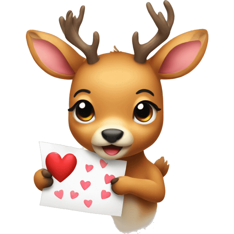 A cute deer eating a heart from paper emoji