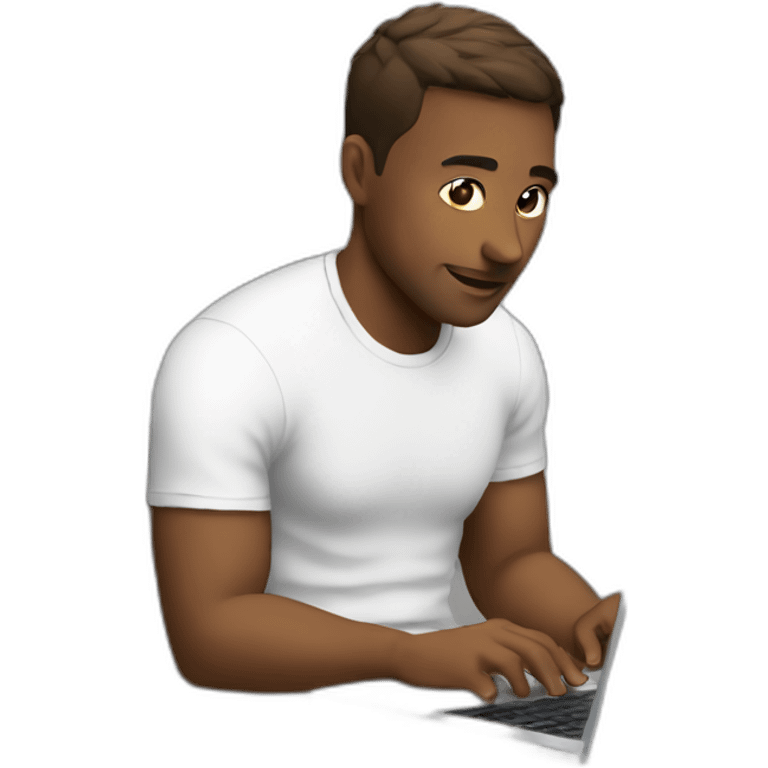 Men in white t shirt sitting with a laptop  emoji