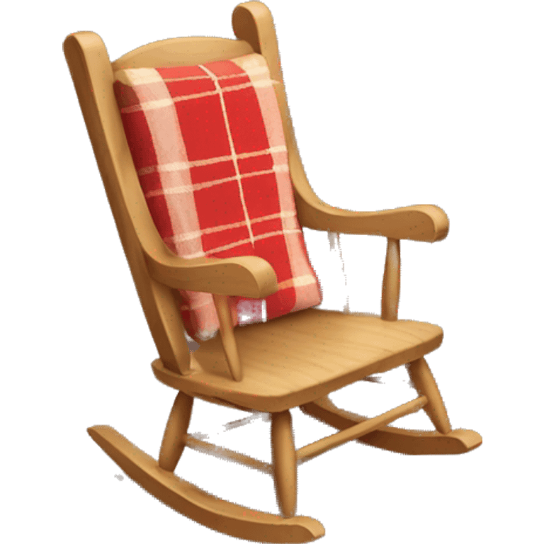 wooden rocking chair with a plaid blanket. emoji