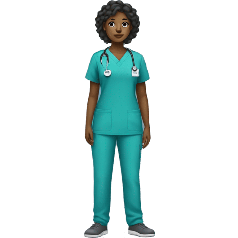 Black girl full body turned left in scrubs uniform emoji