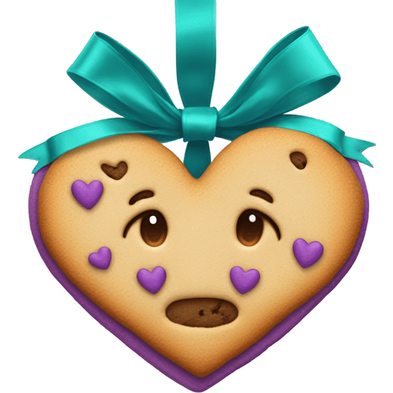 Cookie heart with teal purple ribbon loop emoji