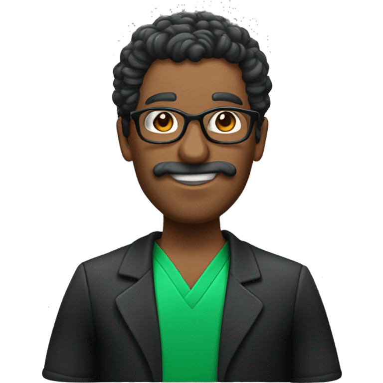 Professor de zumba, moreno, cabelo liso de lado, óculos escuro, blusa banca com verde, bermuda preta. emoji