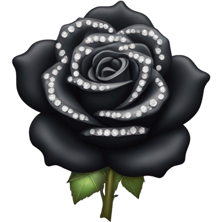 Black rose with crystals on rose petals emoji