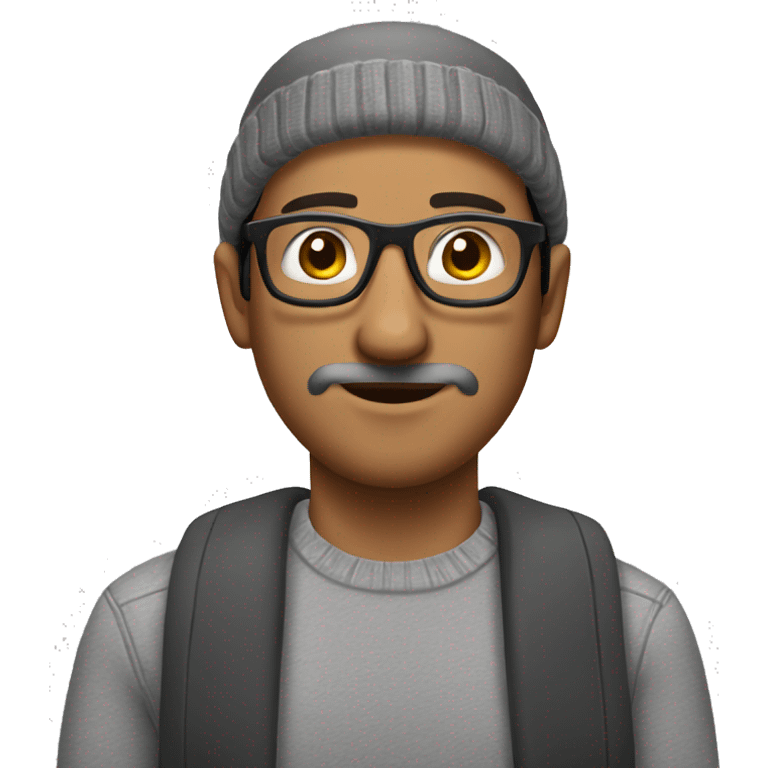 mexican man, with patchy beard, glasses, beanie, gray shirt emoji