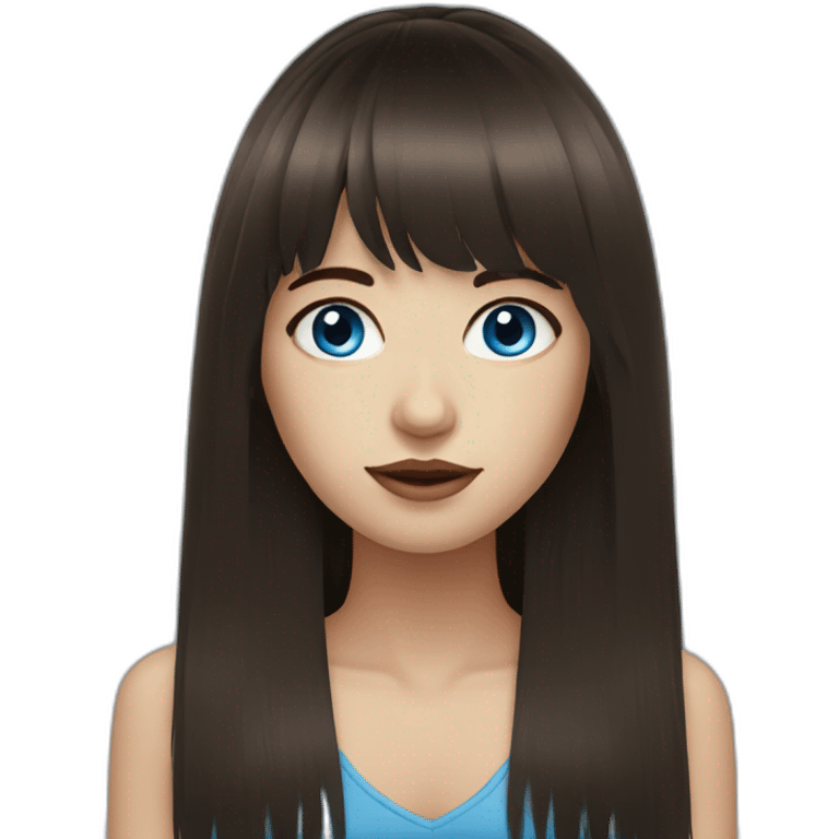 Dark brown long hair fringe girl with blue eyes emoji