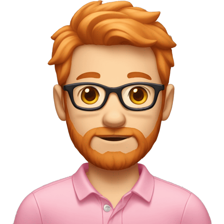 light red hair boy with a beard small glasses and pink polo emoji