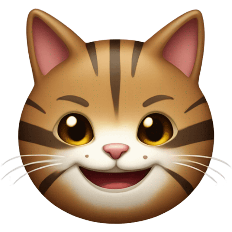 small fat brown striped cat with evil joker smile emoji