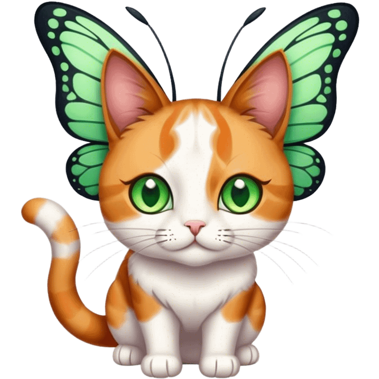 Calico Cat with butterfly wings antennae green eyes emoji