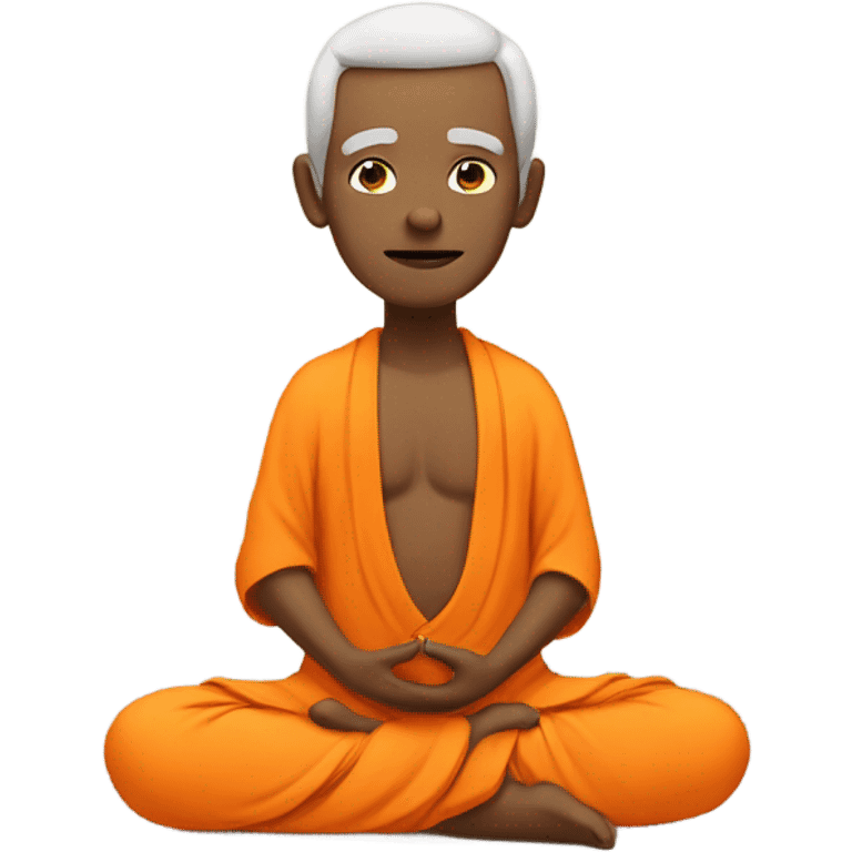 an old yogi with a peaceful and meditative expression. The character should be wearing an orange robe, symbolizing traditional yogic attire. The yogi can be sitting in a lotus position emoji