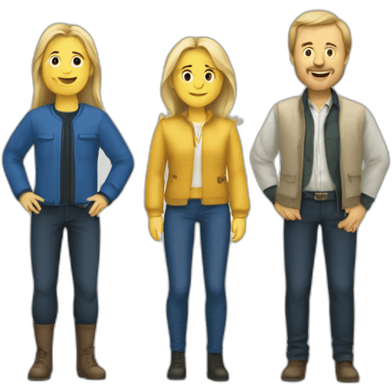 2 swedish men and women, ABBA-style clothes, full body emoji