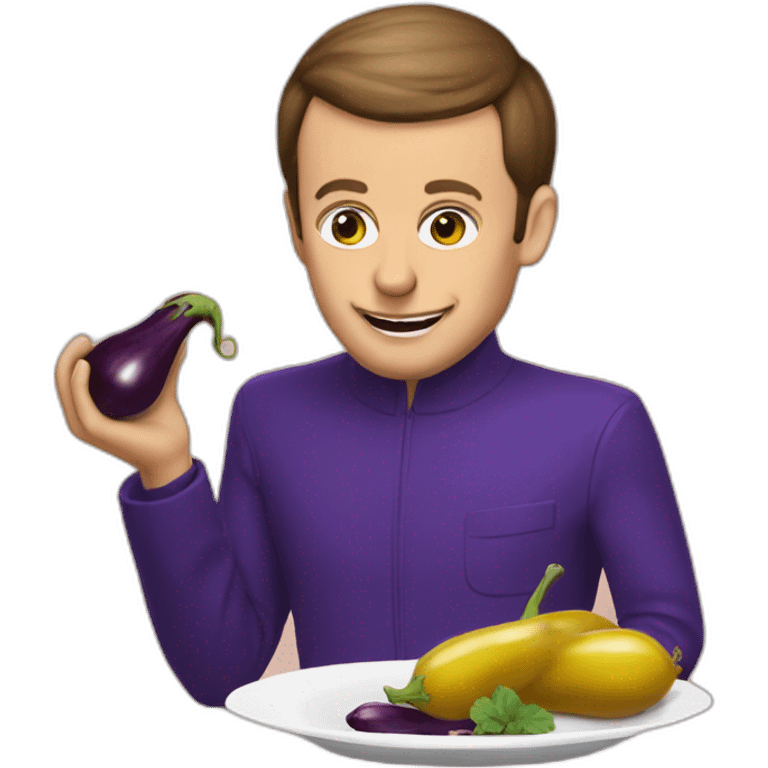 Macron eat a eggplant emoji