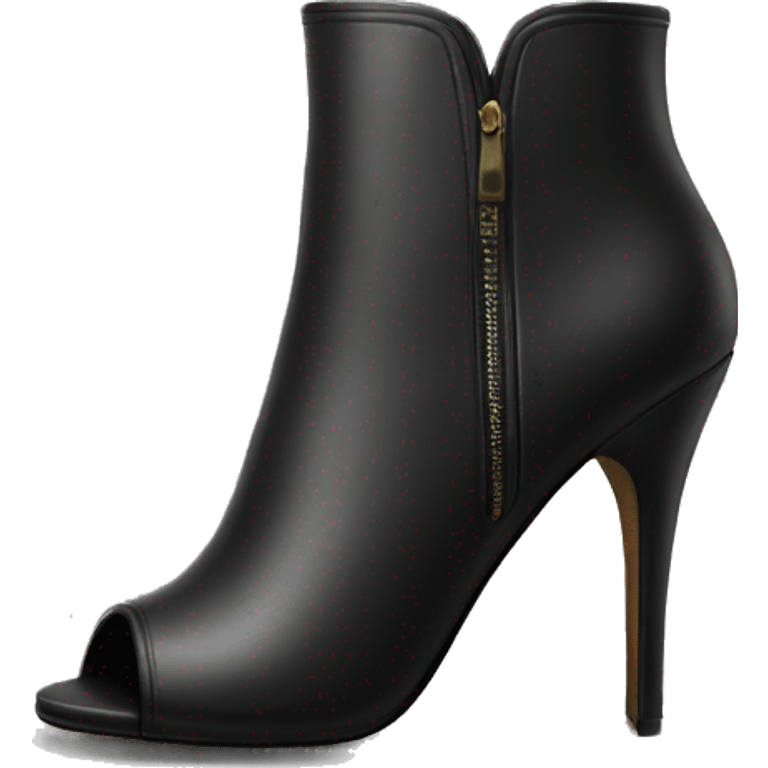 Realistic pair of black peep toe leather high heel bootie boots facing forward.  emoji