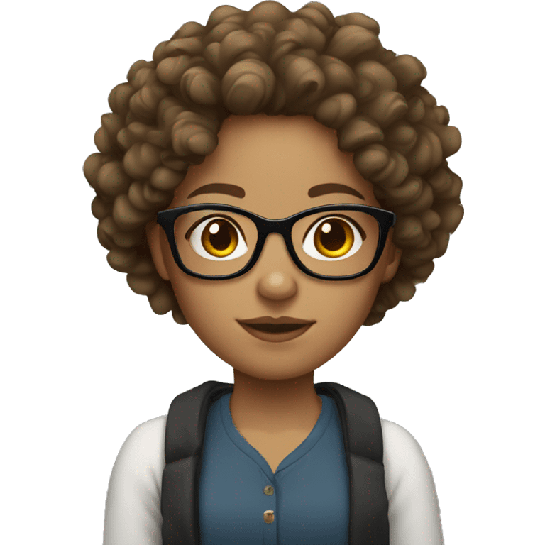 Light skin girl with curly brown hair and glasses emoji