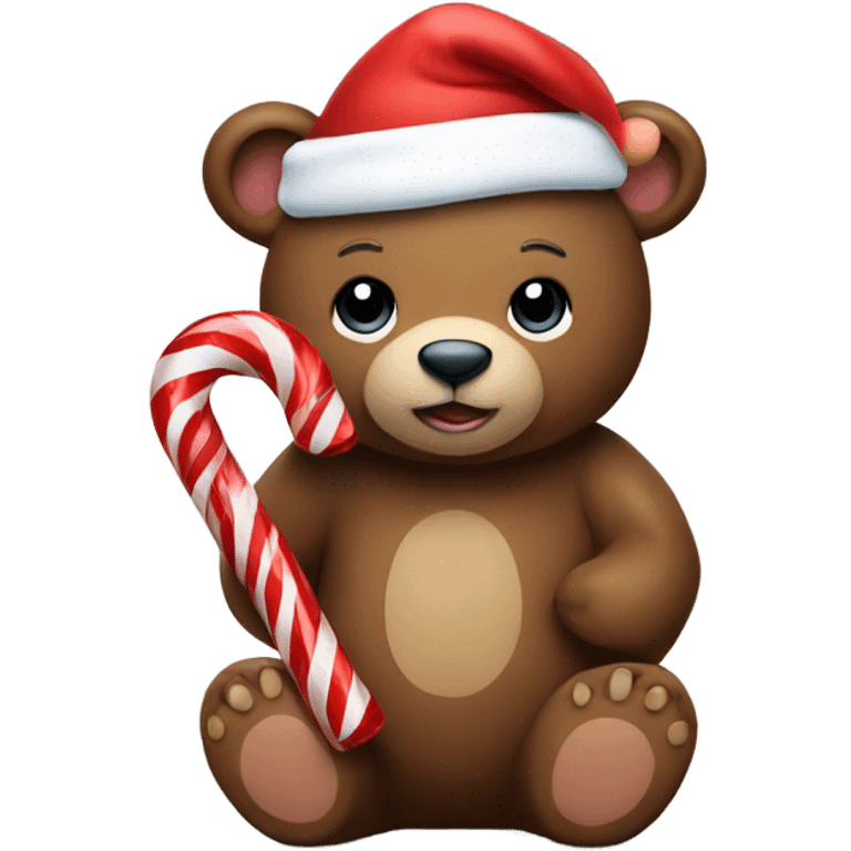 Bear with a candy cane and Santa hat  emoji